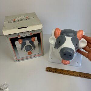 Vtg Himark Ceramic Cow Bull Farm Wall‎ Mount Towel Holder Peaches n Cream w Box